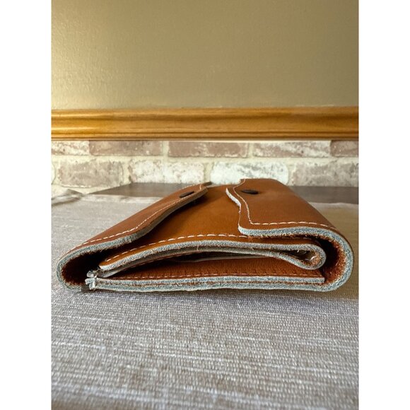 Vintage Cowhide Leather Checkbook Wallet With Coin Pocket & Card Holder Tan - Picture 9 of 16